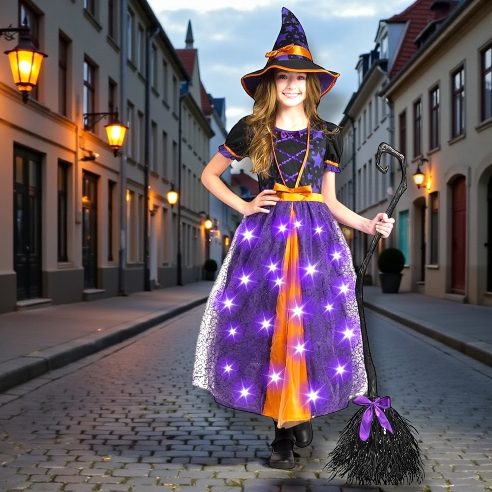 Spooktacular Creations Girls Light-Up Witch Costume‎  Size S 5-7 Years Halloween